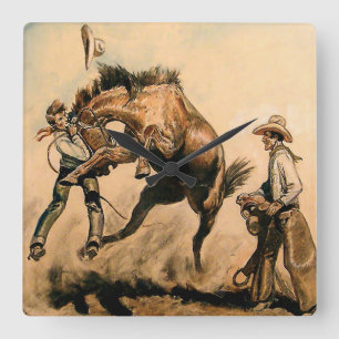 "Mule Western Art by Will James" Fyrkantig Klocka