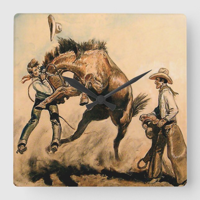 "Mule Western Art by Will James" Fyrkantig Klocka (Framsida)
