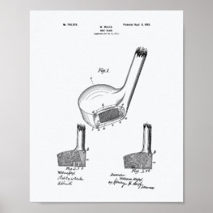 Mules Golf Klubb 1902 Patent Art - White Papper Poster