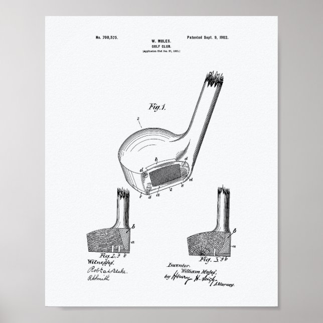 Mules Golf Klubb 1902 Patent Art - White Papper Poster (Framsidan)