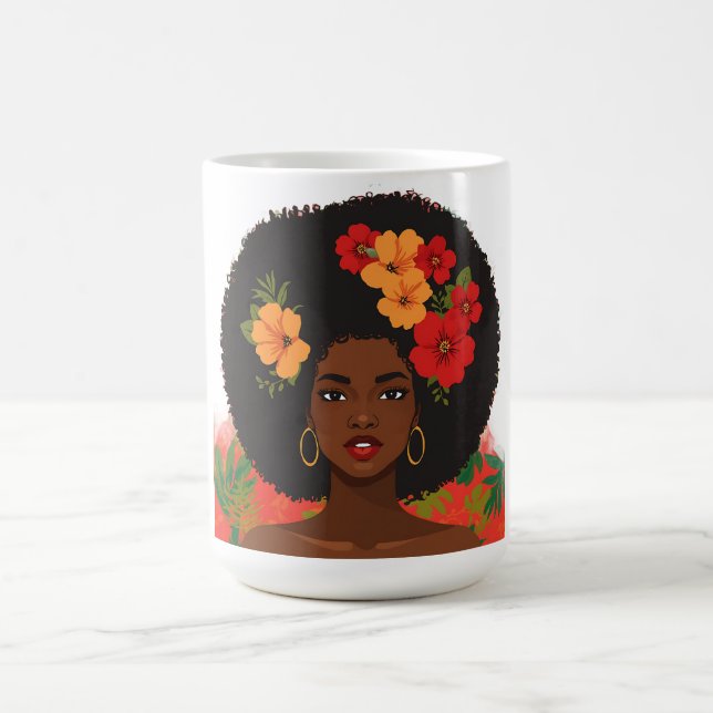 Mulher Afro Brasileira Cabelo Natural Flores Tropi Kaffemugg (Center)