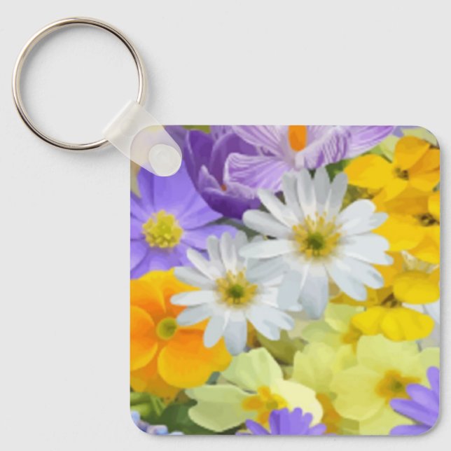 MULITFÄRGAD BLOMMIGT BAKGRUND MÖNSTER KEYCHAIN NYCKELRING (Framsida)
