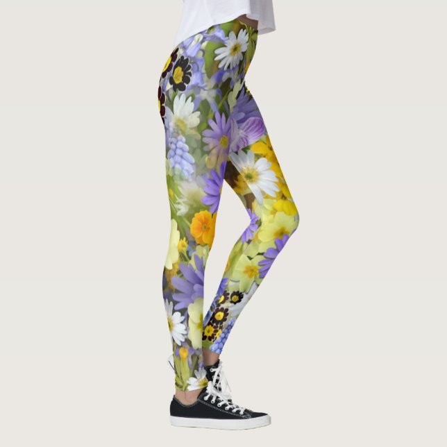 MULITFÄRGAD BLOMMIGT BAKGRUND MÖNSTER LEGGINGS (Höger)