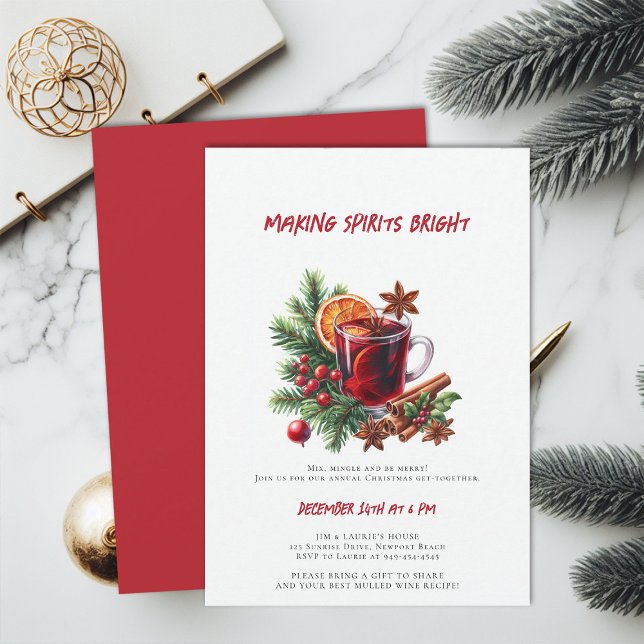 Mullat Vin Skapar sprit Bright jul Party Inbjudningar (making spirits bright christmas party invitation mulled wine cocktails mixer annual family business)