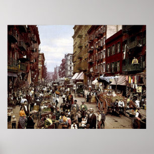 Mullbärsträdgata NYC circa kanvastrycket 1900 Poster