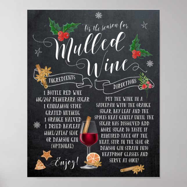 Mulled Vin recept jultryck Helgdag Poster (Framsidan)