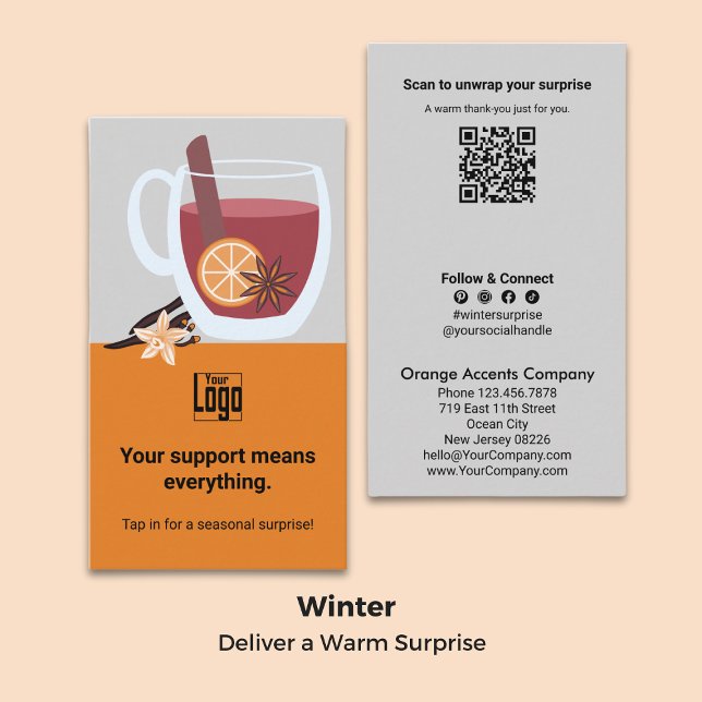 Mulled Vin Theme - Överraskande QR Winter Tack Visitkort (Mulled Wine Theme - Surprise QR Winter Thank You Business Card)