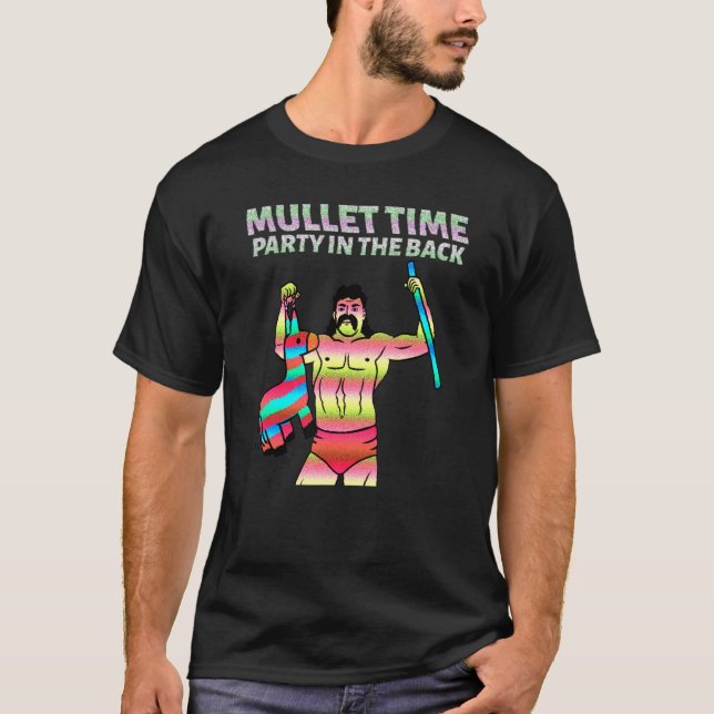 Mullet Time Party på Vintagen Bakåt T Shirt (Framsida)