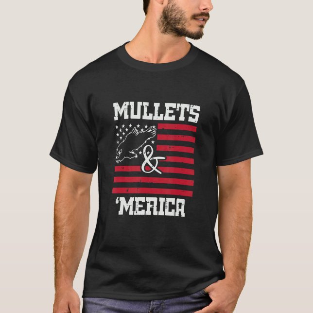 Mullets och Merica Eagle American Flagga Fjärde 4: T Shirt (Framsida)