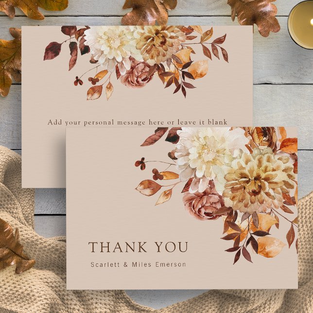 Mullfärgade höstlöv Blommor Tack Kort (Taupe Fall Leaves Watercolor Floral Thank You Card by Painted Paperie
)