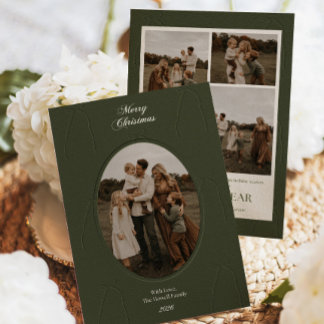 Mulliga Mörkgröna Familjefoto Julkort
