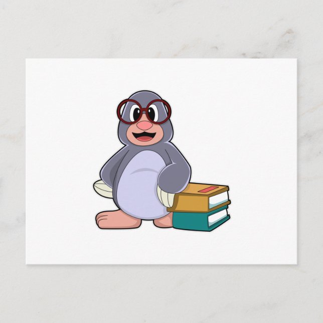 Mullvad med glasögon och böcker vykort (Framsida)