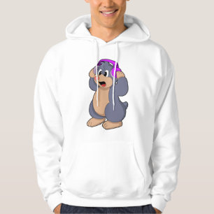 Mullvad på musik med hörlurar hoodie