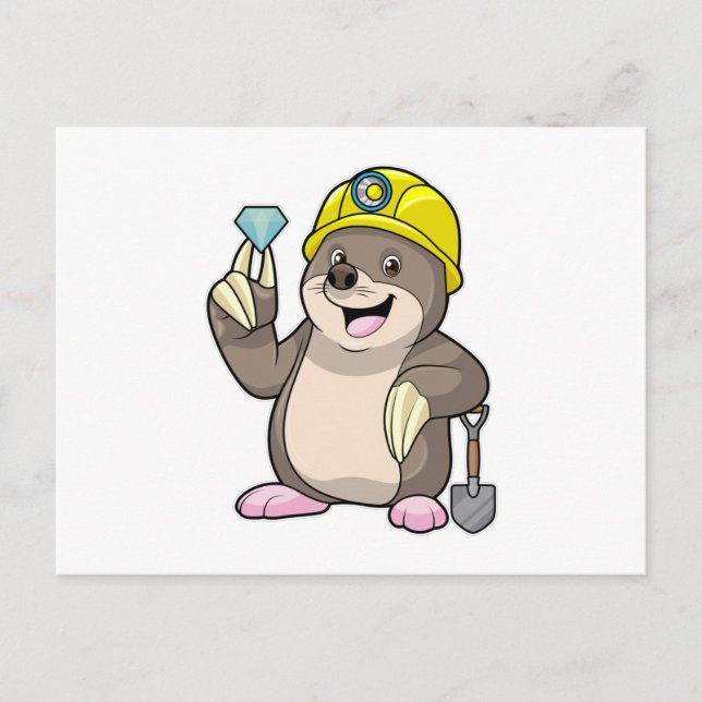 Mullvad som gruvarbetare med spade & diamant vykort (Framsida)