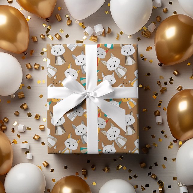 Multcolor Fox-Tecknad Presentpapper (wild animal fox birthday packing gift wrap,gift wrapping paper,return gift wrap paper,paper gift)