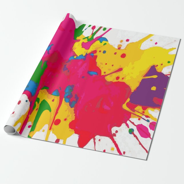 Multi-Color Paint Splat Pattern on White – Fun Presentpapper (Utrullad)