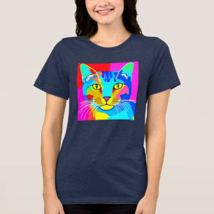 Multi Colored Pop Art Cat Portrait T Shirt