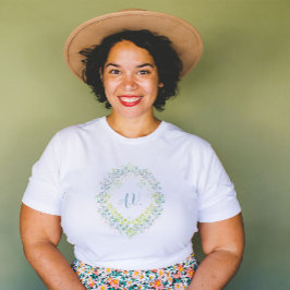 Multi-coloured Pastel Floral Wreath and Monograms T Shirt
