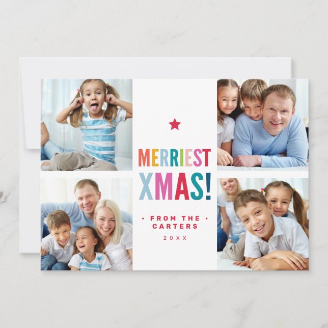 MULTI FAMILY PHOTO festive modern minimal colorful Julkort (Framsida)
