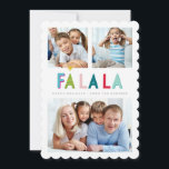 MULTI FAMILY PHOTO fold bright coloror fa la la la Meddelande<br><div class="desc">by kat masard >> WWW.SIMPLYSWEETPAPERIE.COM <<< A toppen roligt card design med citatet "FA LA" i färglös form och söt målad dab mönster på baksidan. Med blanksteg för 3 av dina favoritfoton!</div>