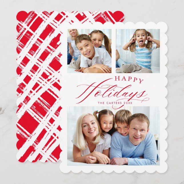 MULTI FAMILY PHOTO Glad helg calligraphy red Meddelande (Fram/baksida)