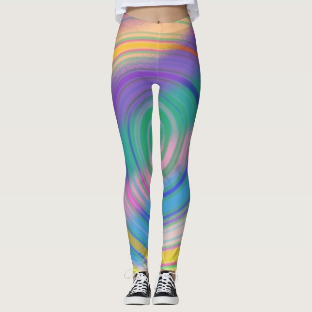 Multi Färg Abstrakt Swirl Leggings (Framsida)
