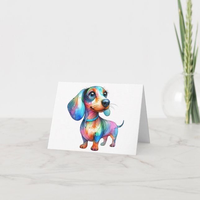 Multi Färg Dachshund Greeting Card Kort (Framsida)