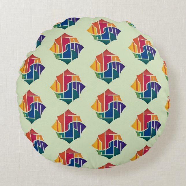 MULTI FÄRG DESIGN RUND KUDDE (Framsidan)