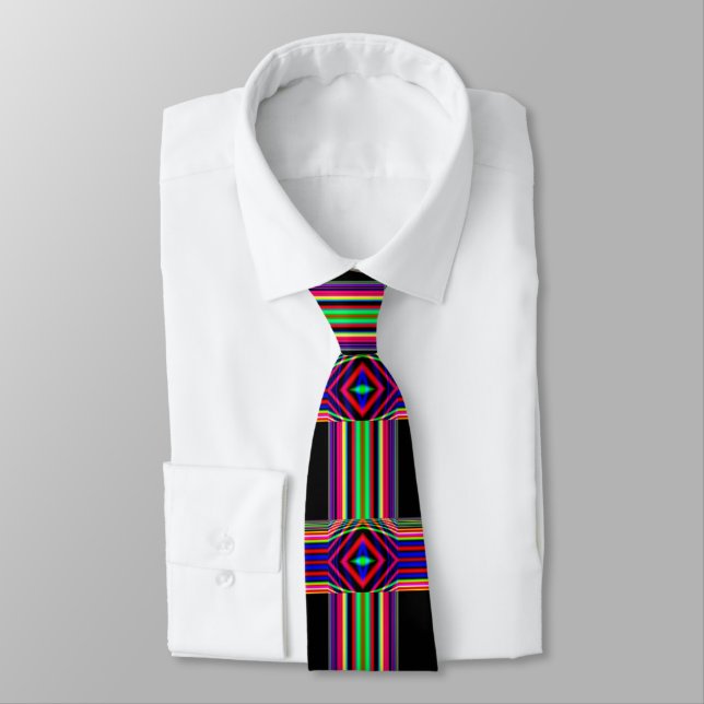 Multi Färg Neon Rand och Diamond Necktie Slips (Bunden)