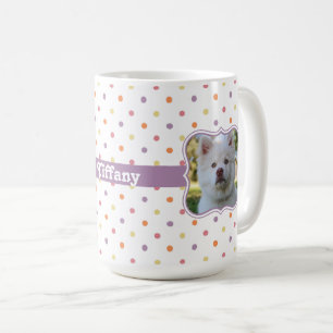 Multi-Färg Polka dots med Lila Ribbon PhotoFrame Kaffemugg
