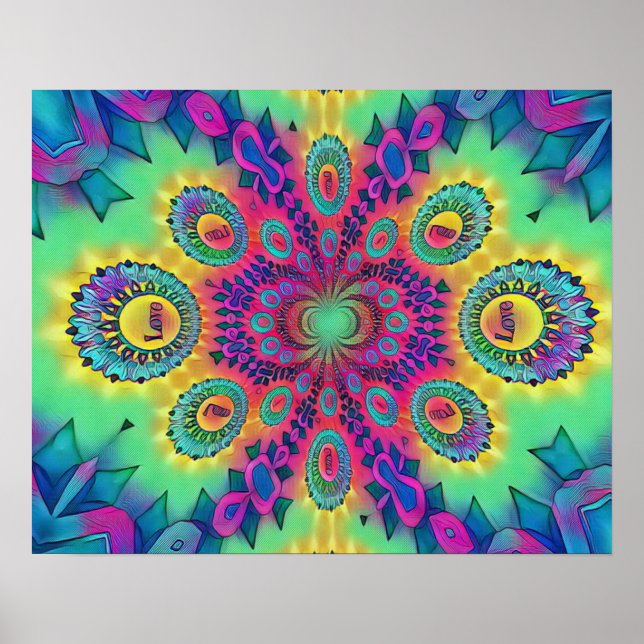 Multi-Färg Psychedelic Kärlek är Kärlek Retro Möns Poster (Framsidan)