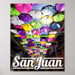 Multi-färg Umbrellas San Juan Puerto Rico Street Poster