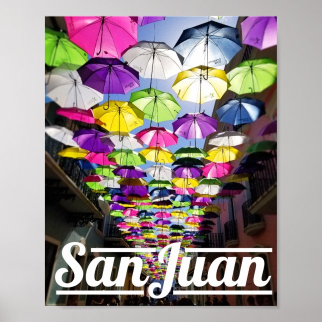 Multi-färg Umbrellas San Juan Puerto Rico Street Poster (Framsidan)