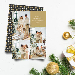 Multi Foto Collage Retro Svart Guld Jul Julkort