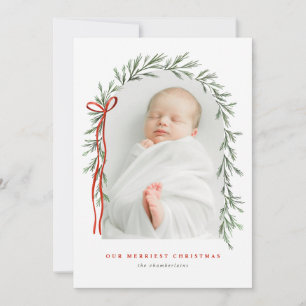 Multi-foto för Greenery Arch & Bow Elegant Script Julkort