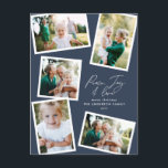 Multi foto modern elegant skrivstil marinblå fest helg vykort<br><div class="desc">Modern minimalistisk stilren multi foto familje hem dekor elegant skrivstil text fred,  glädje och kärlek Höst julkort och fest inbjudan. Modern trendig marinblå färg kan ändras.</div>