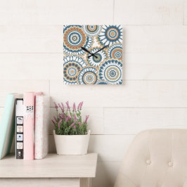 Multi-Mandala Design för marin Orange Fyrkantig Klocka