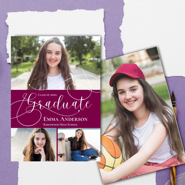 Multi Photo 2025 Red White Studenten-meddelande Inbjudningar (Multi Photo 2025 Red White Graduation Announcement)