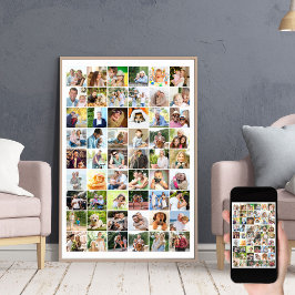 Multi Photo 54 Bild Grid Collage White Poster