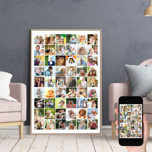 Multi Photo 54 Bild Grid Collage White Poster