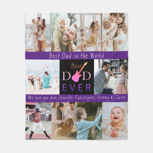 Multi Photo Best Pappa någonsin Modern Fars dag Fleecefilt (Framsidan)