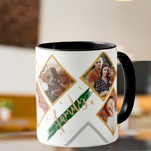 Multi Photo Collage Heart-skriptkaffe för familj Mugg (Family Multi Photo Collage Heart Script Coffee Mug)
