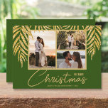 Multi Photo Collage-jul Julkort<br><div class="desc">Tre foton som accentueras med faux glitter handflatan fronds på mörk grönt bakgrund (se mer färg i vår butik),  dessa helgdag julkort har namn på grund i chic. Välj Projektionsyta för tyngsta pappra och HD för bästa fotoupplösning. ***EN FOTO-design görs för dig i vår butik.</div>