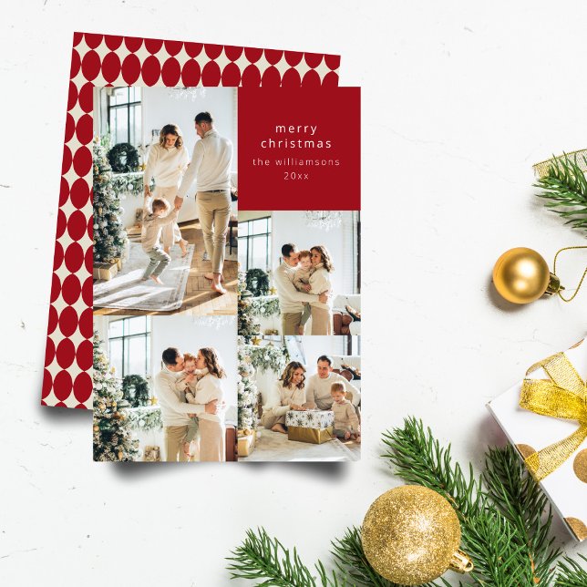Multi Photo Collage Red Baubles Retro-jul Julkort (Skapare uppladdad)