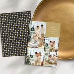 Multi Photo Collage Retro Black Guld jul Julkort<br><div class="desc">Minimalistiskt Helgdag med flera Fullt utfall för fotokollage med Roligt Festive Retro-Blommönster i svart och Guld</div>