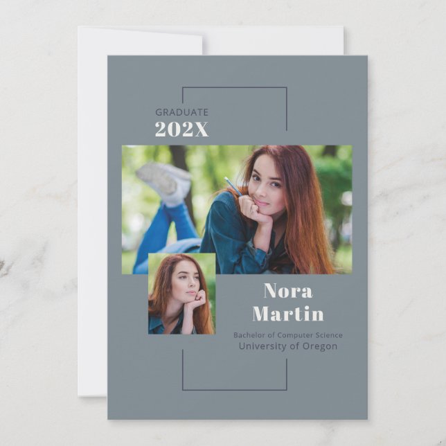 Multi Photo College Graduy Dusty Blue Meddelande (Framsida)