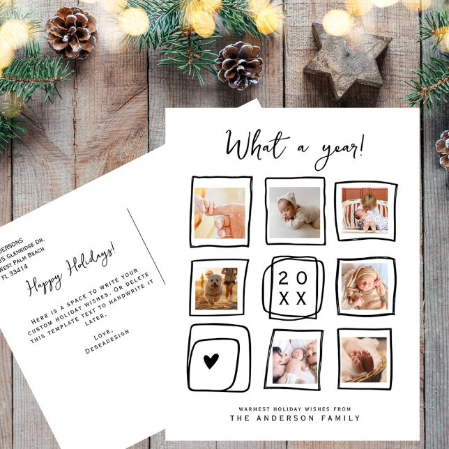 Multi Photo Doodle Ramar Vad en jul per år Helg Vykort (Skapare uppladdad)