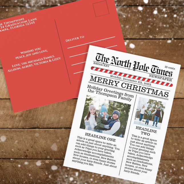 Multi Photo jul Två foton Whimsical Funy Helg Vykort (Skapare uppladdad)