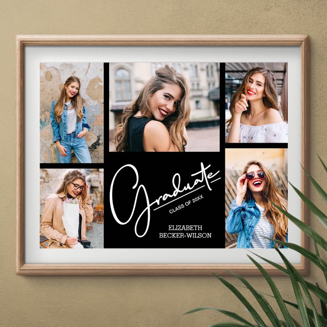 Multi Photo on Black Studenten Keepsaké Poster (Personalized multiple photo graduate poster, INSTANT DOWNLOAD and/or PRINTED)