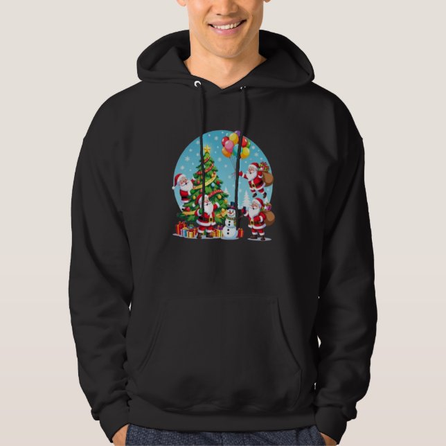 **“Multi-Santa Christmas Fun – 3D Cartoon Transpar Hoodie (Framsida)
